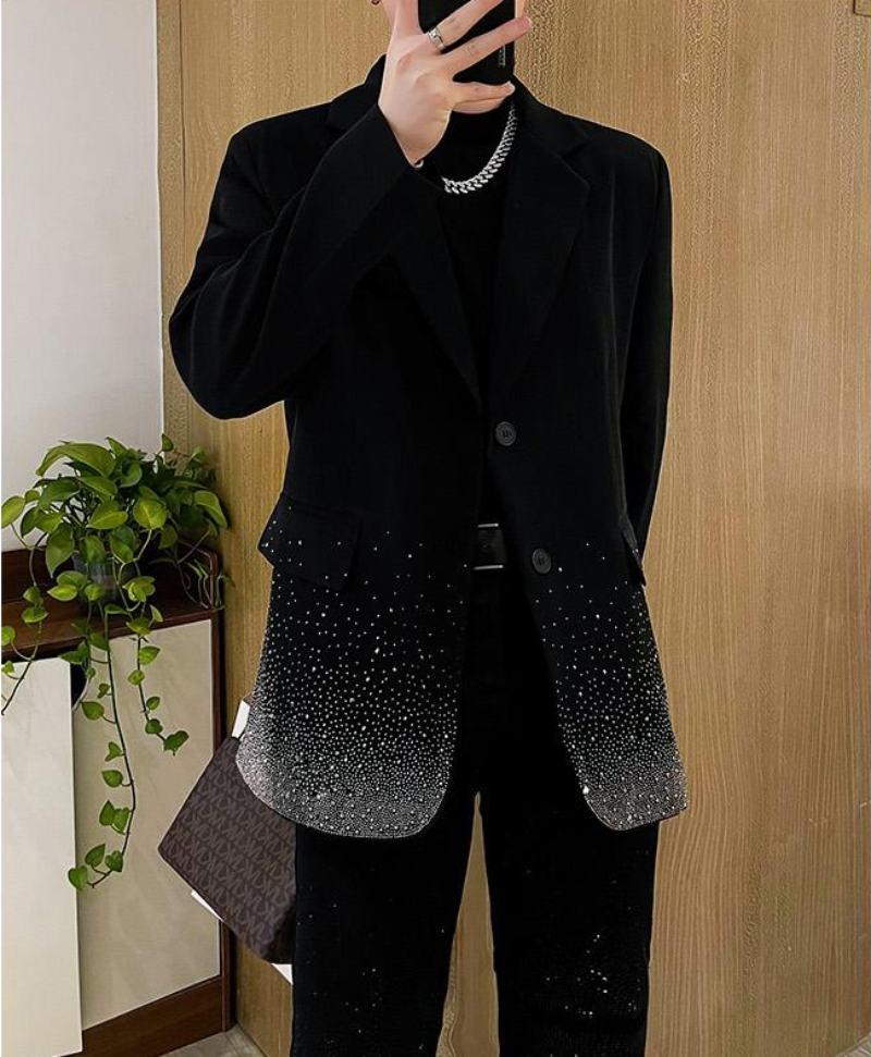 Stylish Rhinestone Hem Blazer