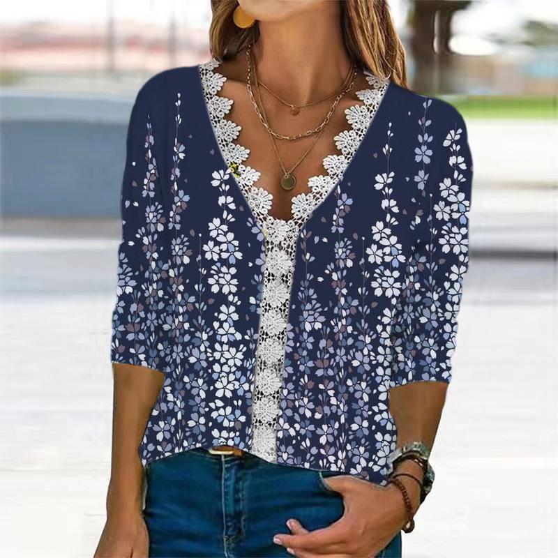 Loose Lace V Neck Long Sleeve Top