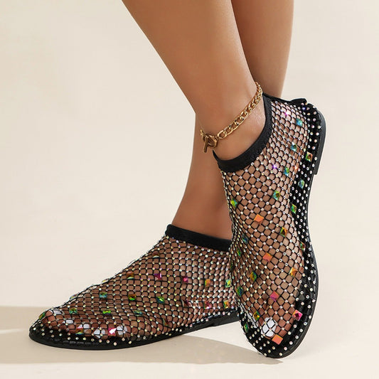 Stylish Large Rhinestone Mesh Sandals