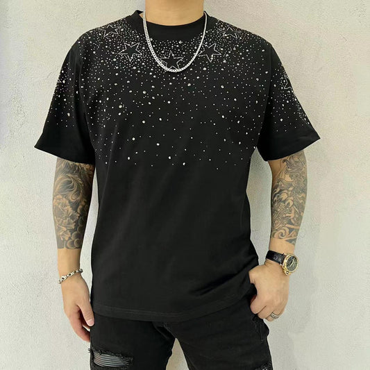 Rhinestone star cotton T-shirt