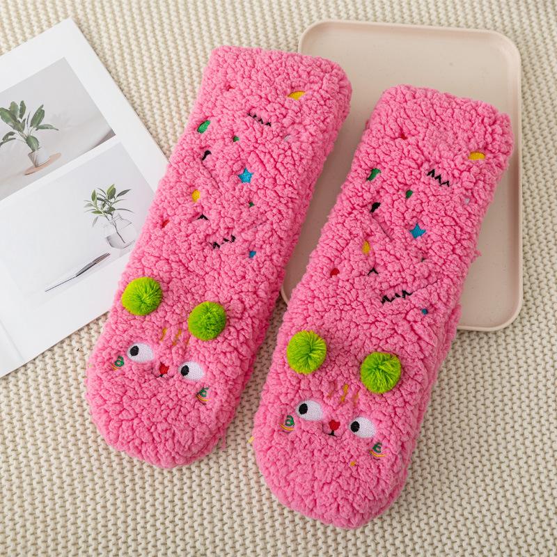 Cartoon Embroidered Sherpa Floor Socks