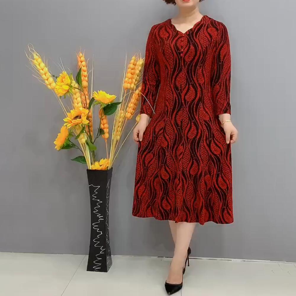 Cute Red Wavy V-neck Midi Dress