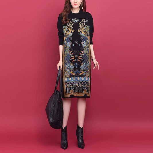 Cute Patterned Knitted Midi Dress