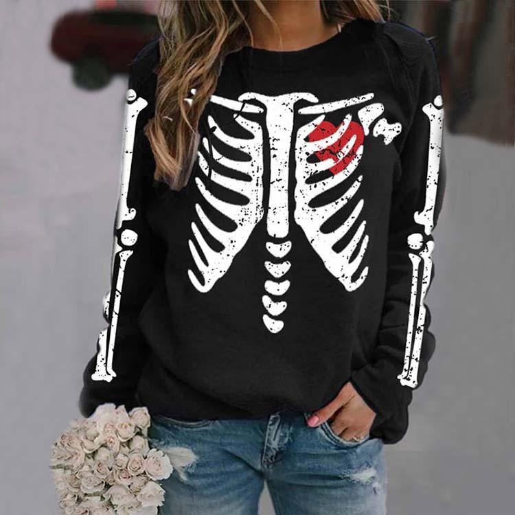 3D Halloween Skull Print Crew Neck Sweatshirt