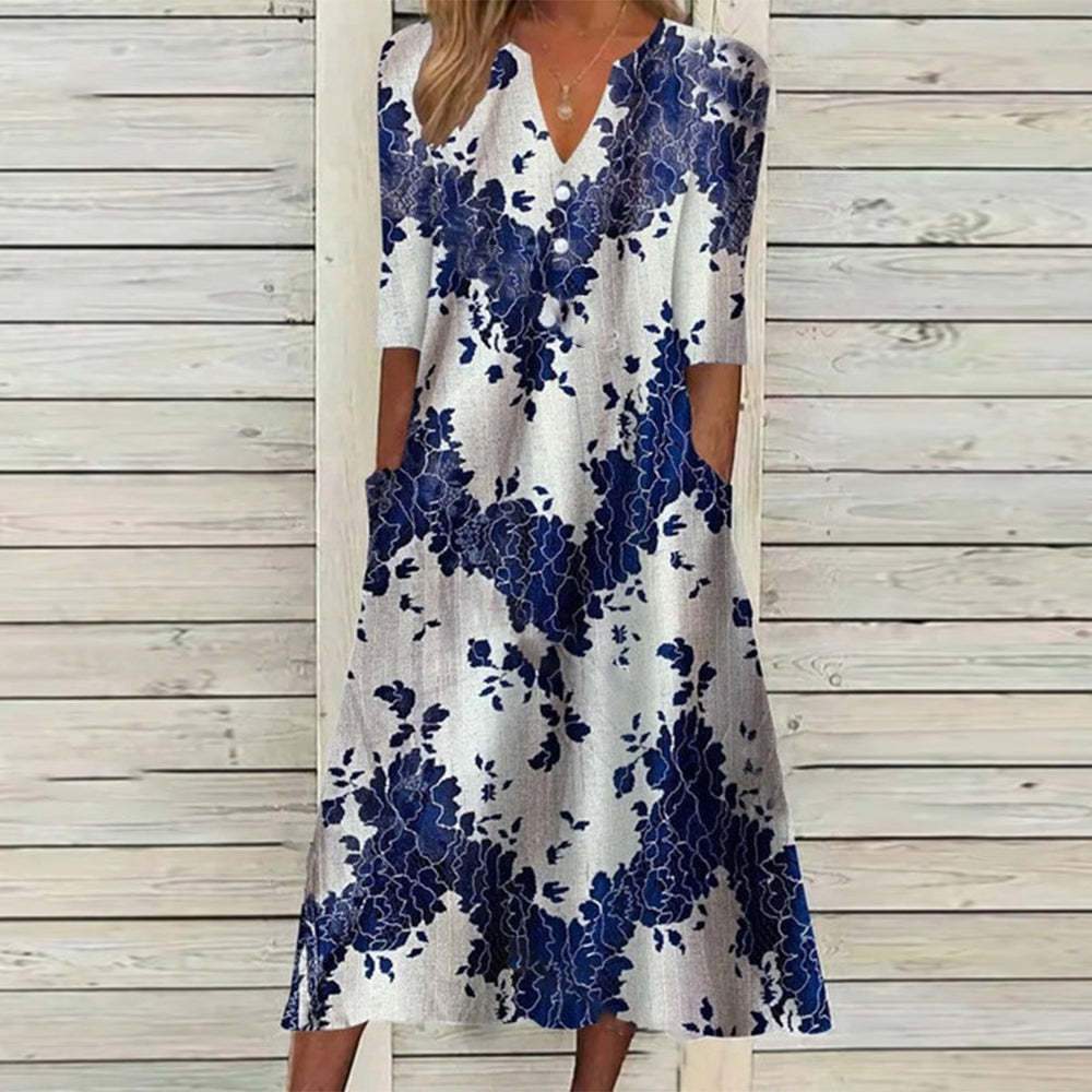 Printed Button Down Sleeve Dress