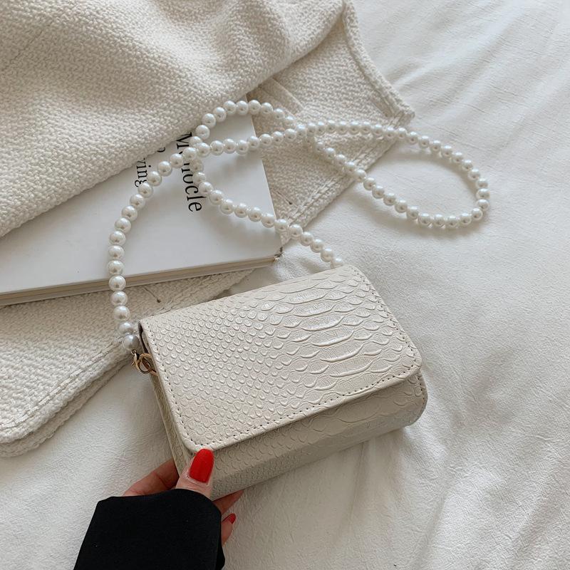 Simple Solid Color Pearl Chain Shoulder Bag