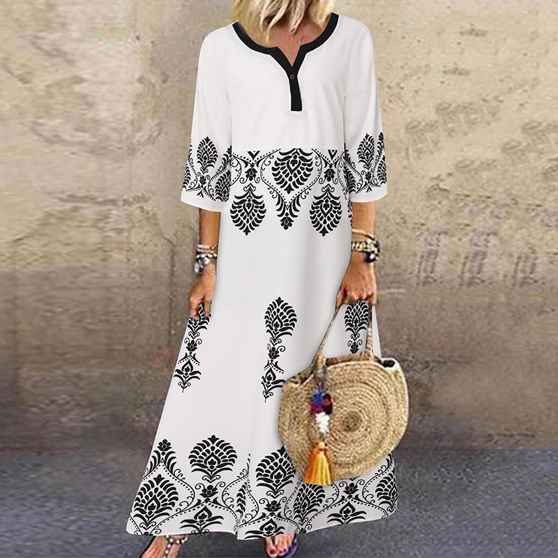 Short Sleeve Printed Maxi Dress