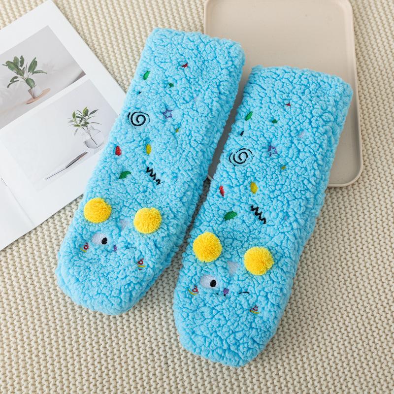 Cartoon Embroidered Sherpa Floor Socks