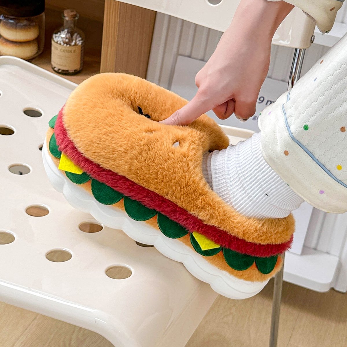 Cute Hamburger Furry Slippers