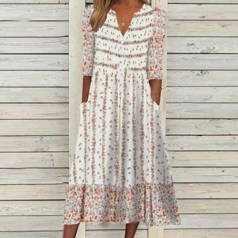 Printed Button Down Sleeve Dress