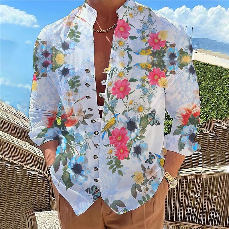 Men's Shirt Floral Graphic Prints Stand Collar