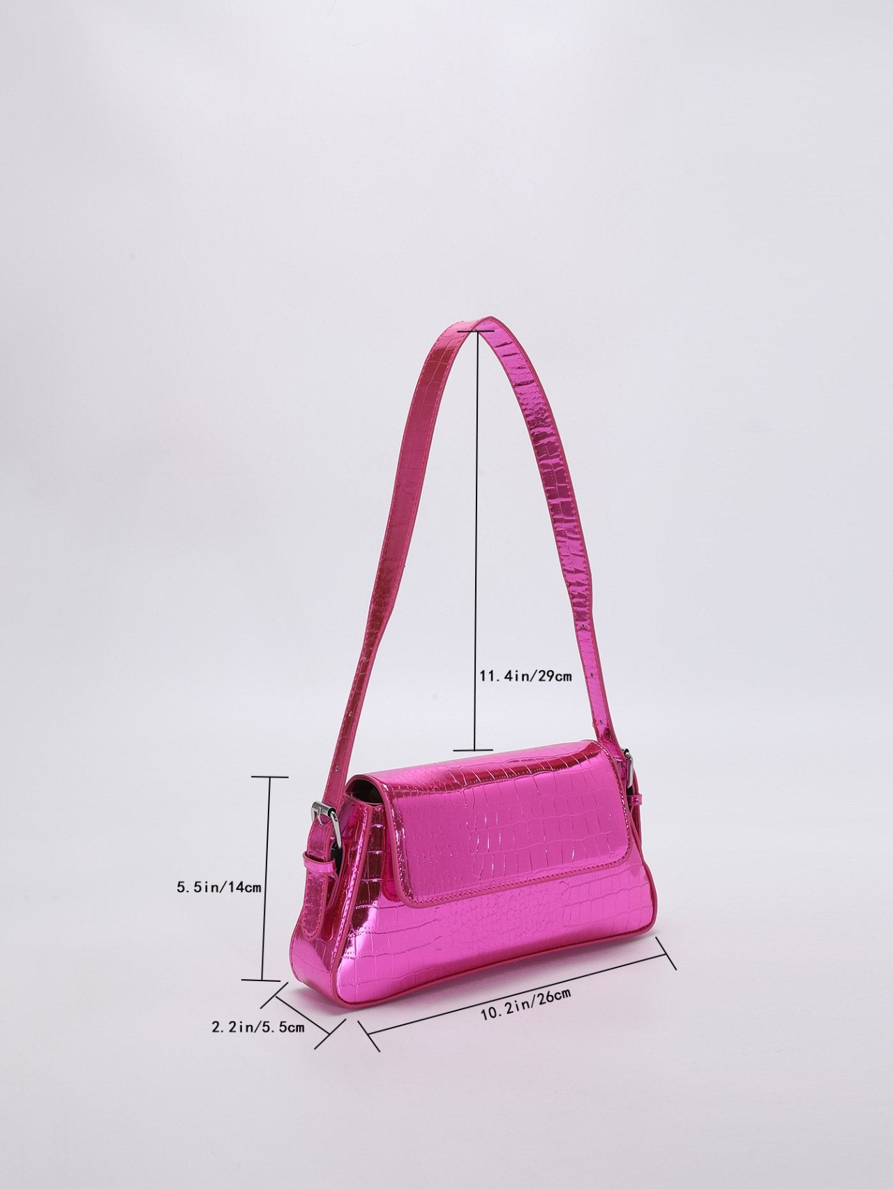 New Patent Leather Crocodile Pattern Baguette Handbag