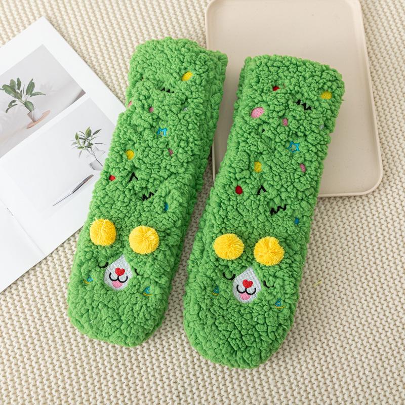 Cartoon Embroidered Sherpa Floor Socks