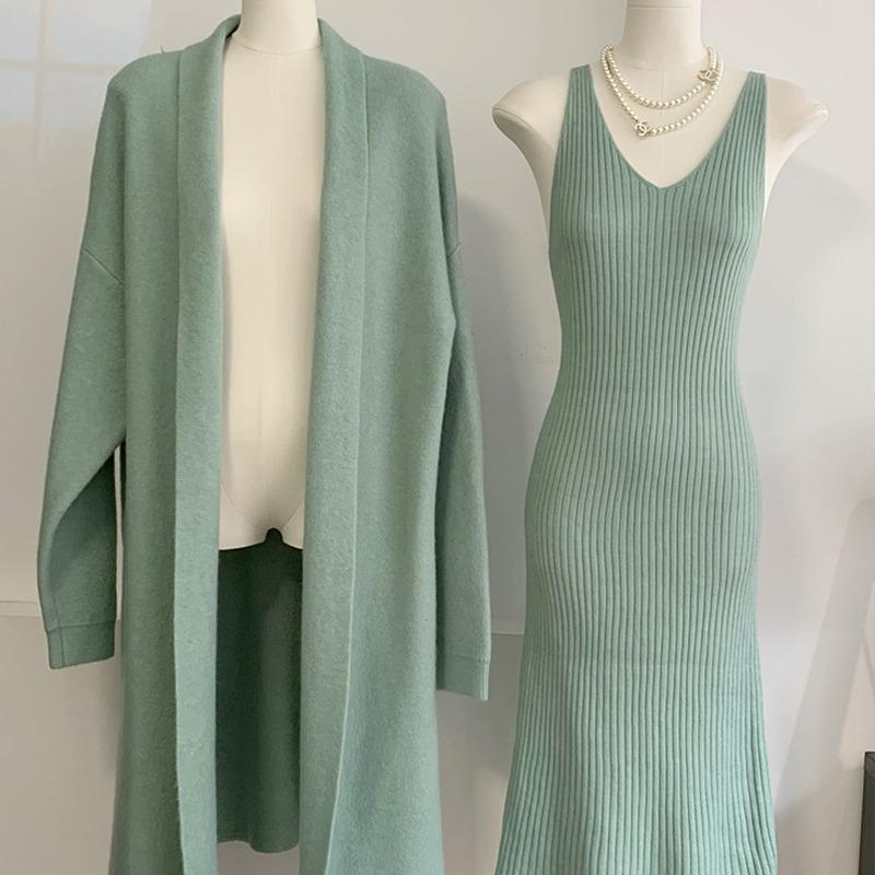 Chic Vest Dress + Long Cardigan Jacket Two-piece Set