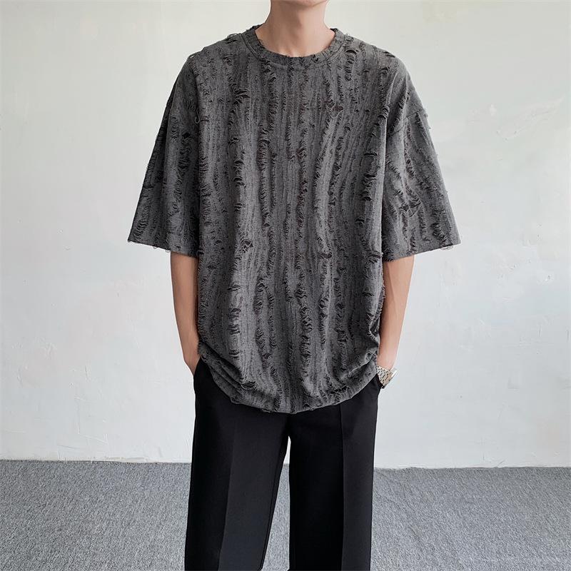 Short-sleeved Ripped Ice Silk Round Neck Half Sleeve Top