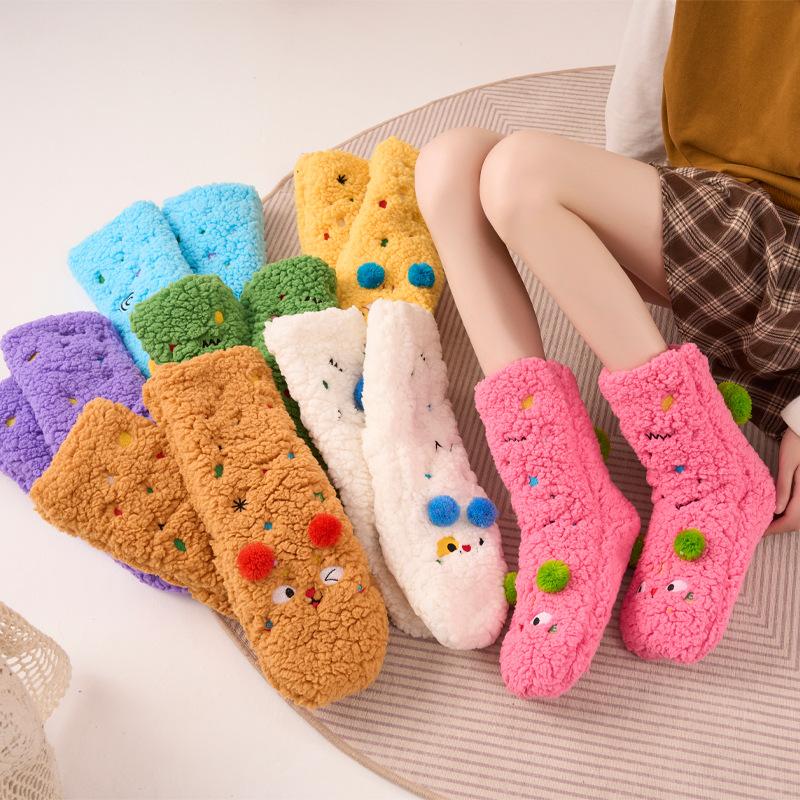 Cartoon Embroidered Sherpa Floor Socks