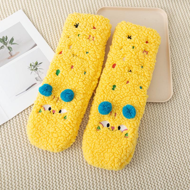 Cartoon Embroidered Sherpa Floor Socks