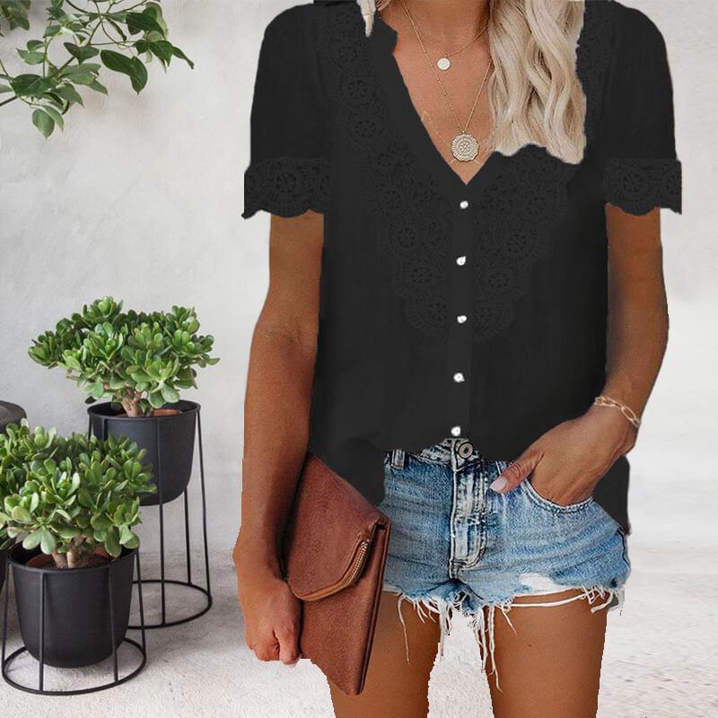 Short Sleeve Lace V-Neck Top