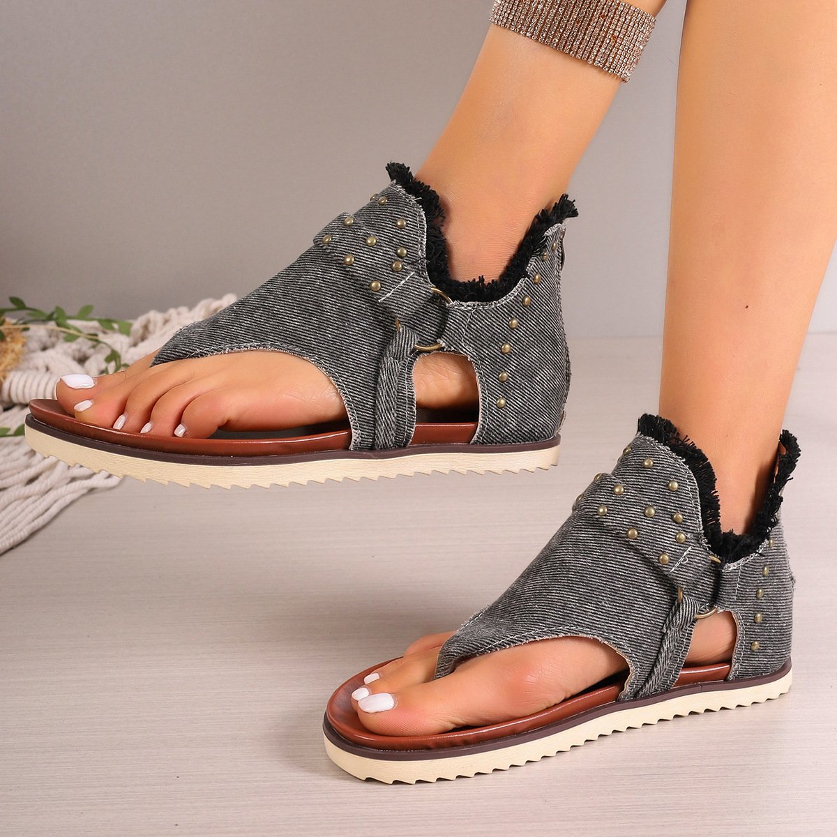 Studded Beach Thong Sandals