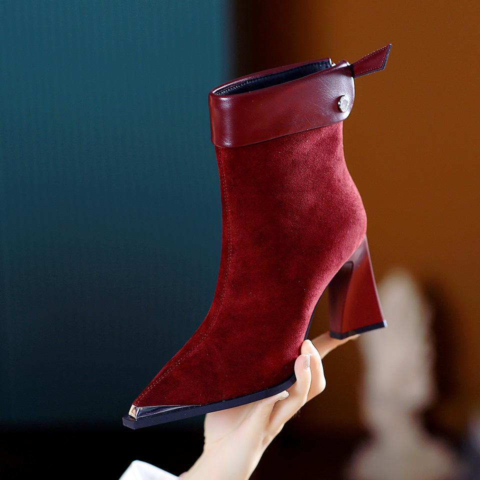 Chic Metal Toe Triangle Heel Ankle Boots