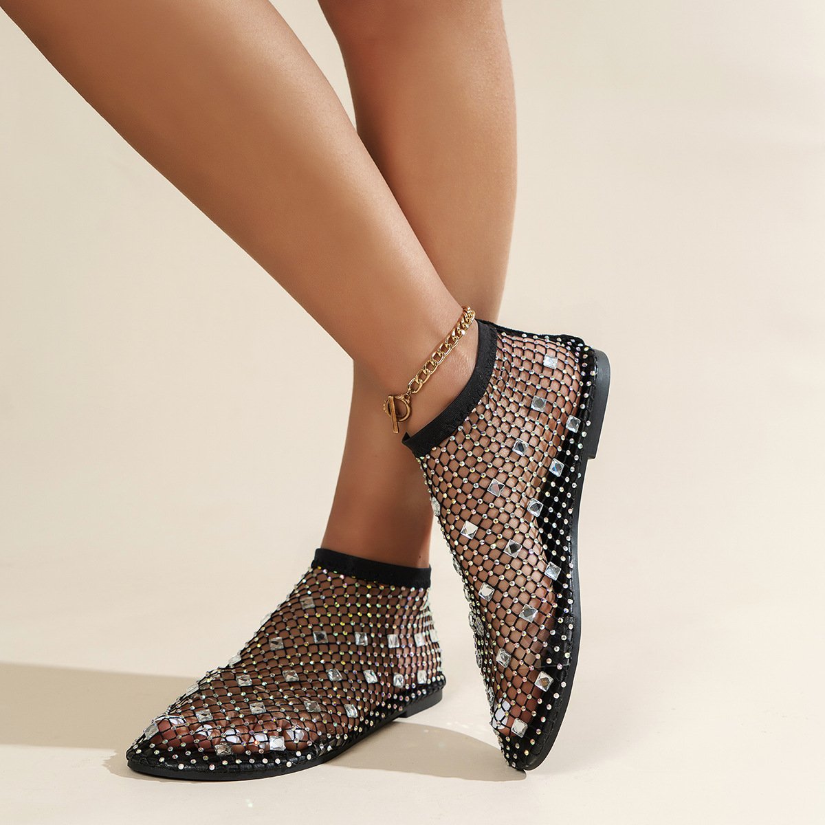 Stylish Large Rhinestone Mesh Sandals