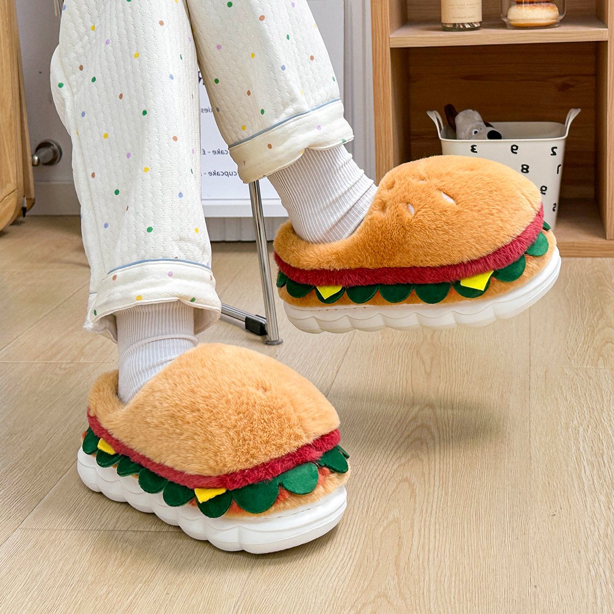 Cute Hamburger Furry Slippers