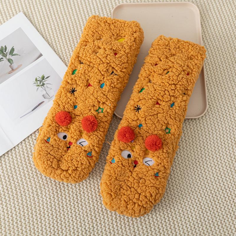 Cartoon Embroidered Sherpa Floor Socks