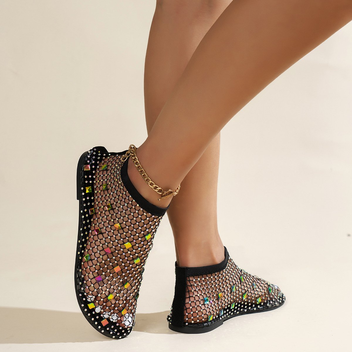 Stylish Large Rhinestone Mesh Sandals