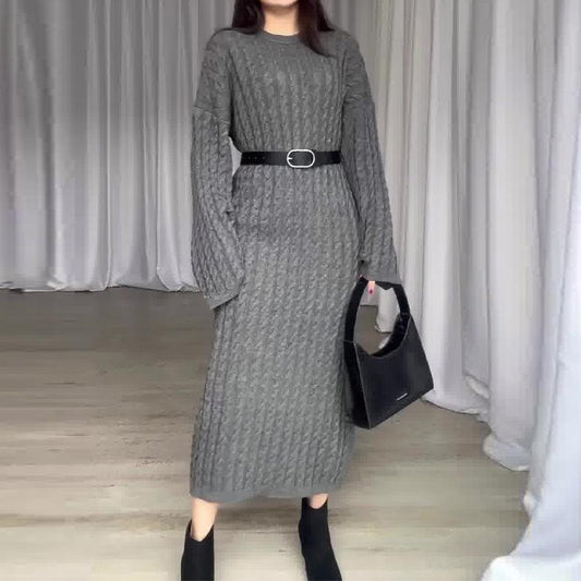 Solid Color Thick Thread Twist Long Sweater Dress