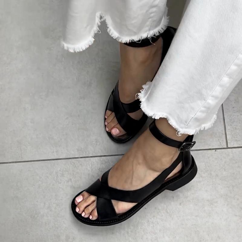 Chic Cross Leather Buckle Sandals