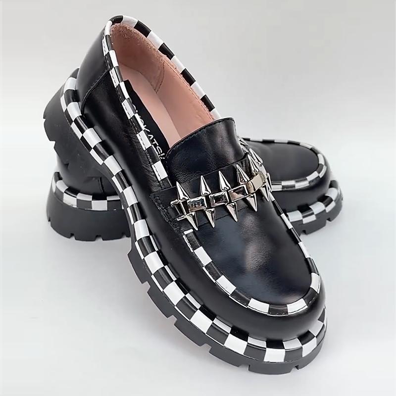 Women's Checkerboard Leather Loafers