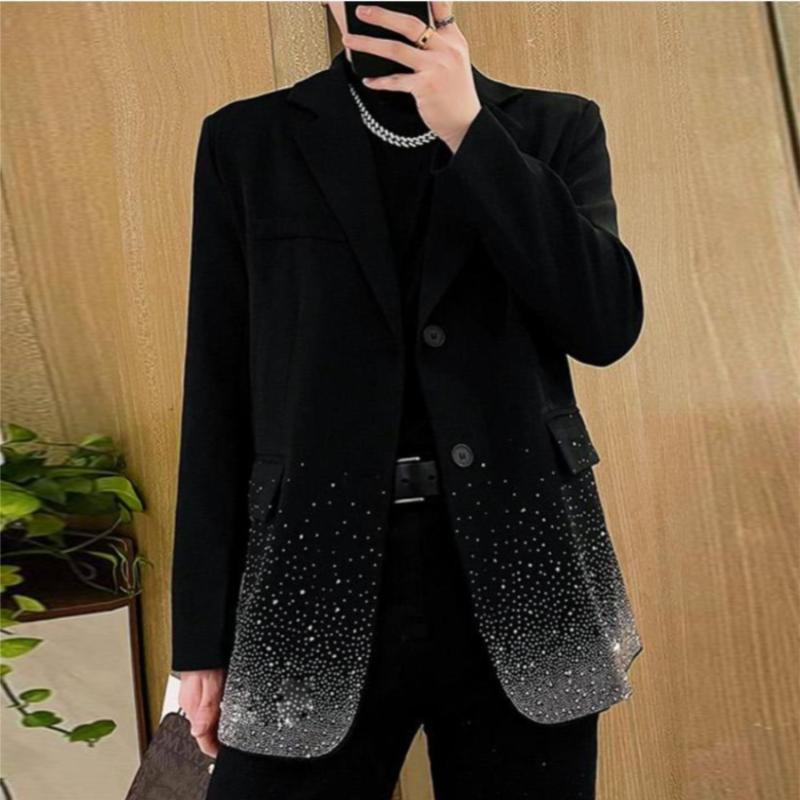 Stylish Rhinestone Hem Blazer