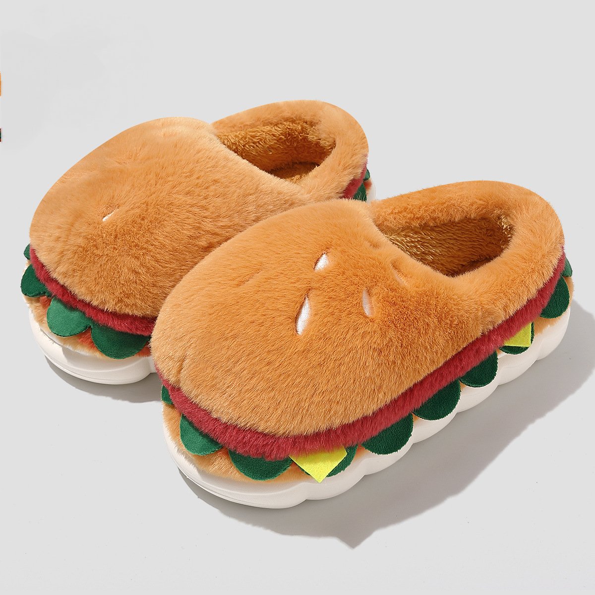 Cute Hamburger Furry Slippers