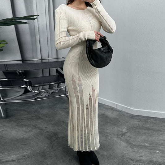 Sexy See Through Flare Sleeve Knitted Dress