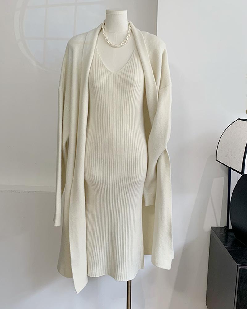 Chic Vest Dress + Long Cardigan Jacket Two-piece Set