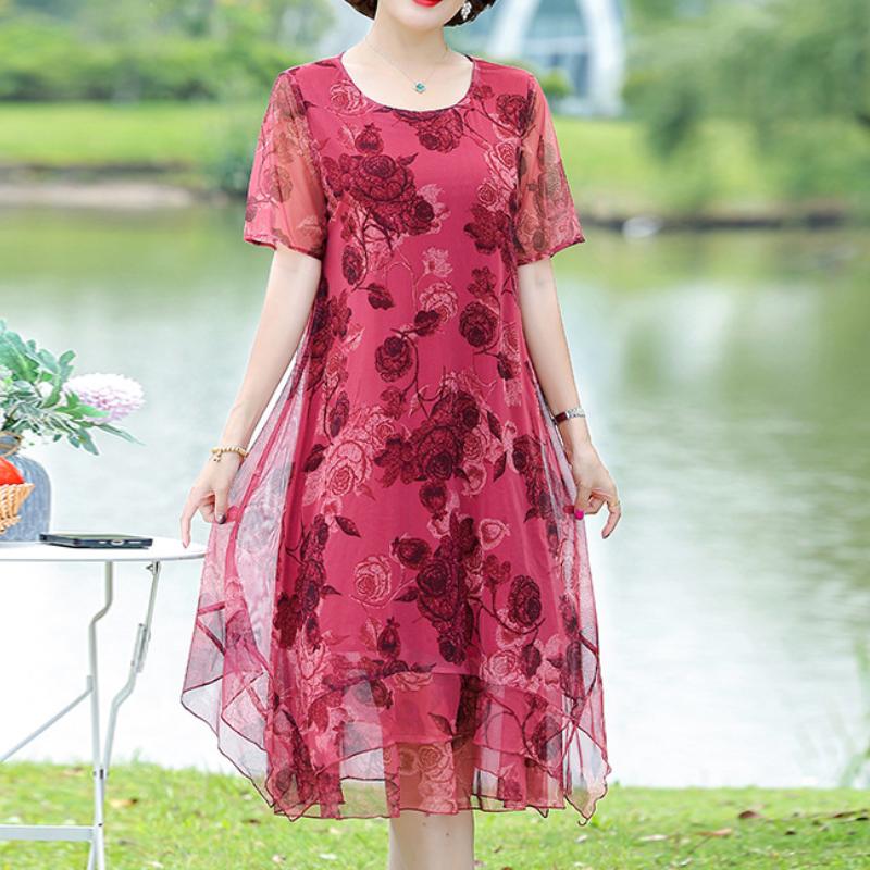 Elegant Chiffon Rose Midi Dress