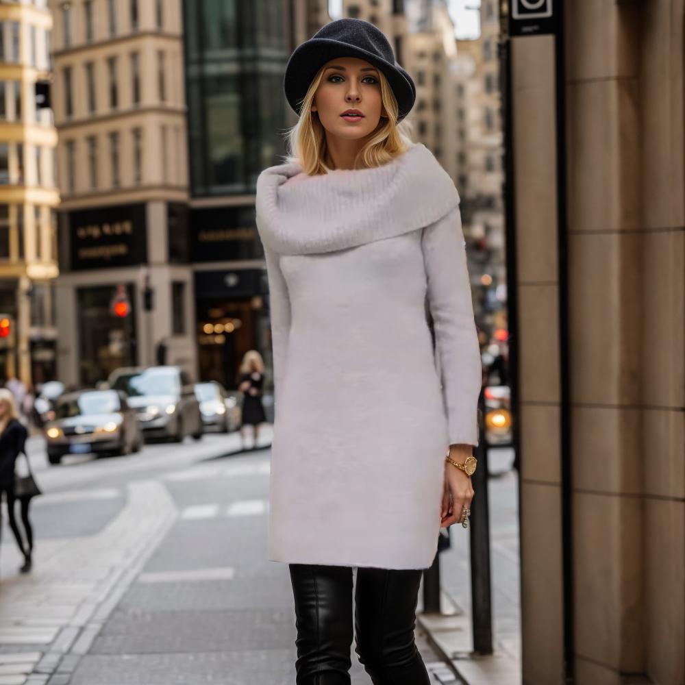 Elegant Gray Two-wear Sweater Midi Dress