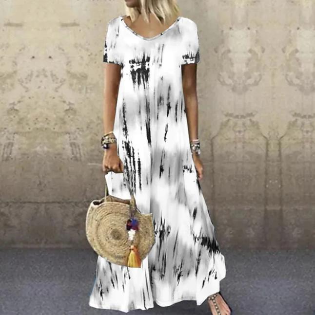 Modern Round Neck Print Maxi Dress
