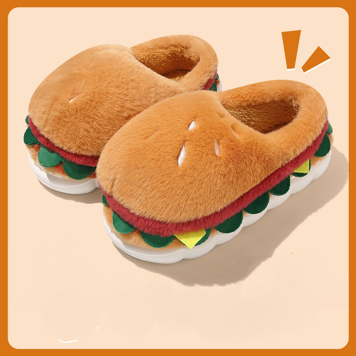 Cute Hamburger Furry Slippers