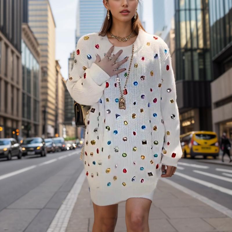 Cute Colorful Rhinestone Sweater