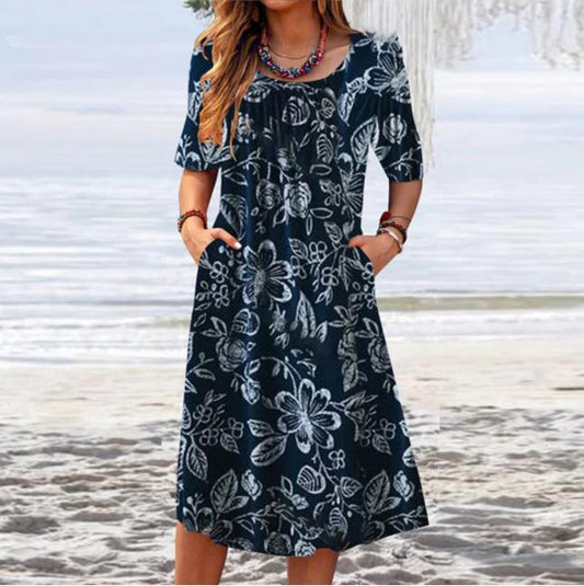 Stylish Short Sleeve Print Midi Dress