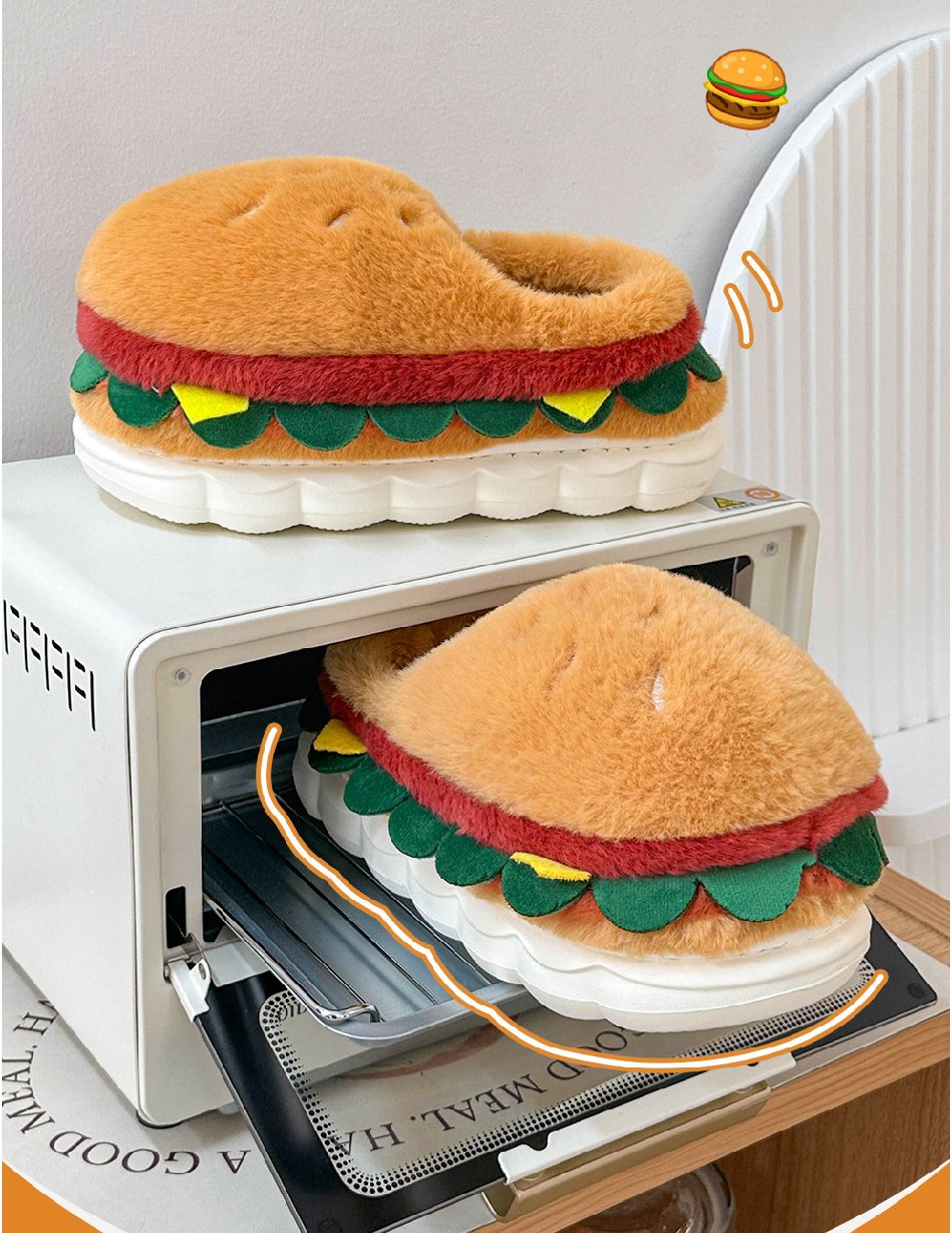 Cute Hamburger Furry Slippers