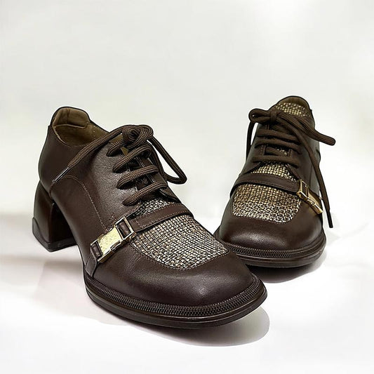 Canvas Woven Patchwork Leather Loafers