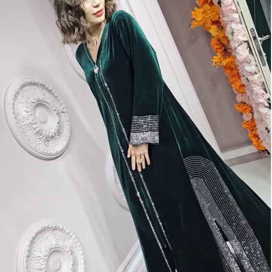 Gorgeous Rhinestone Velvet Maxi Dress