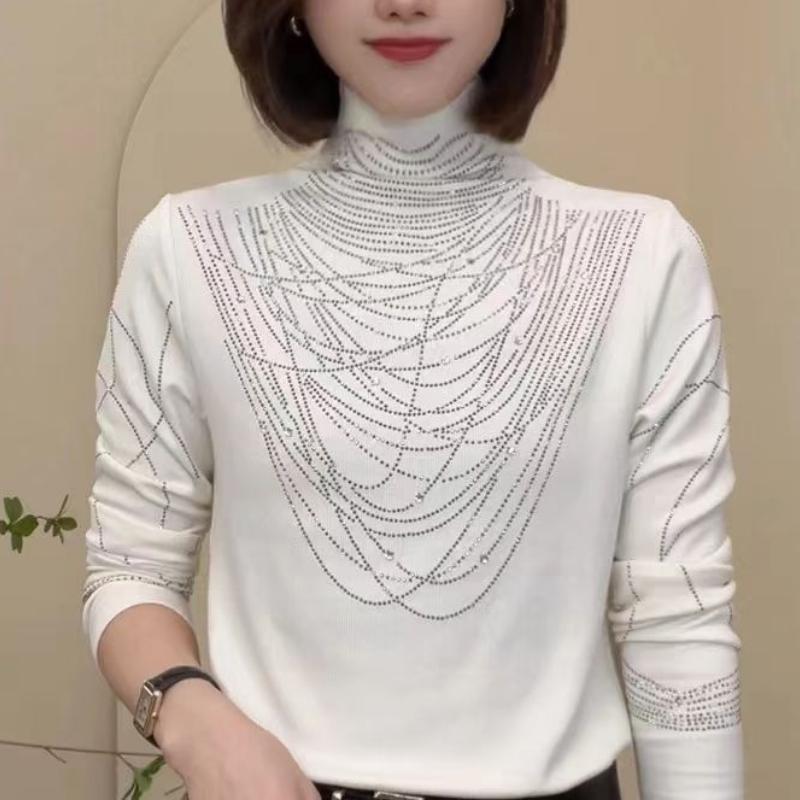 Cute Rhinestone Turtleneck Top