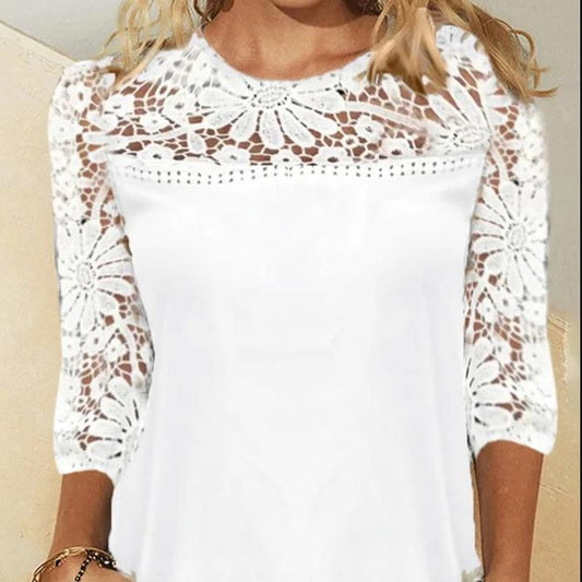 Solid Color Lace Panel Top