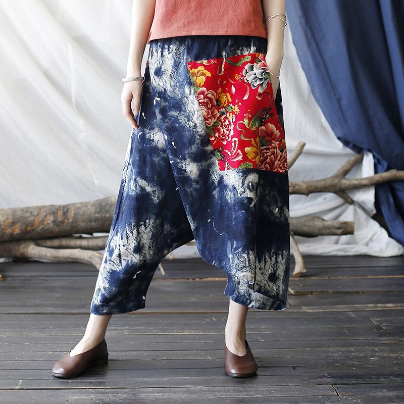 Linen Floral Patchwork Pants