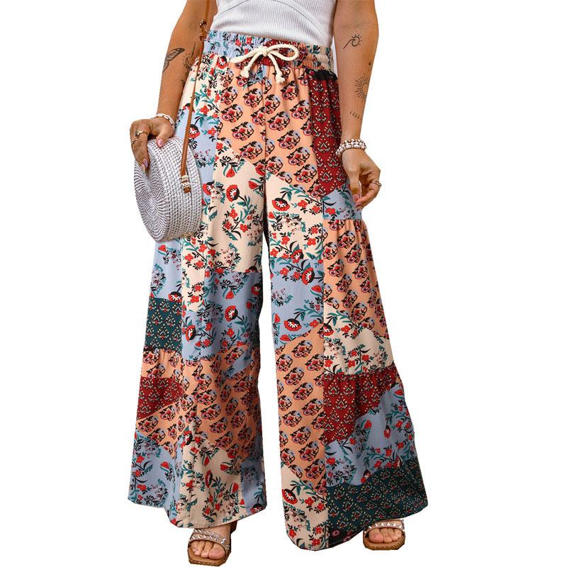 Floral Color Blocking Casual Pants