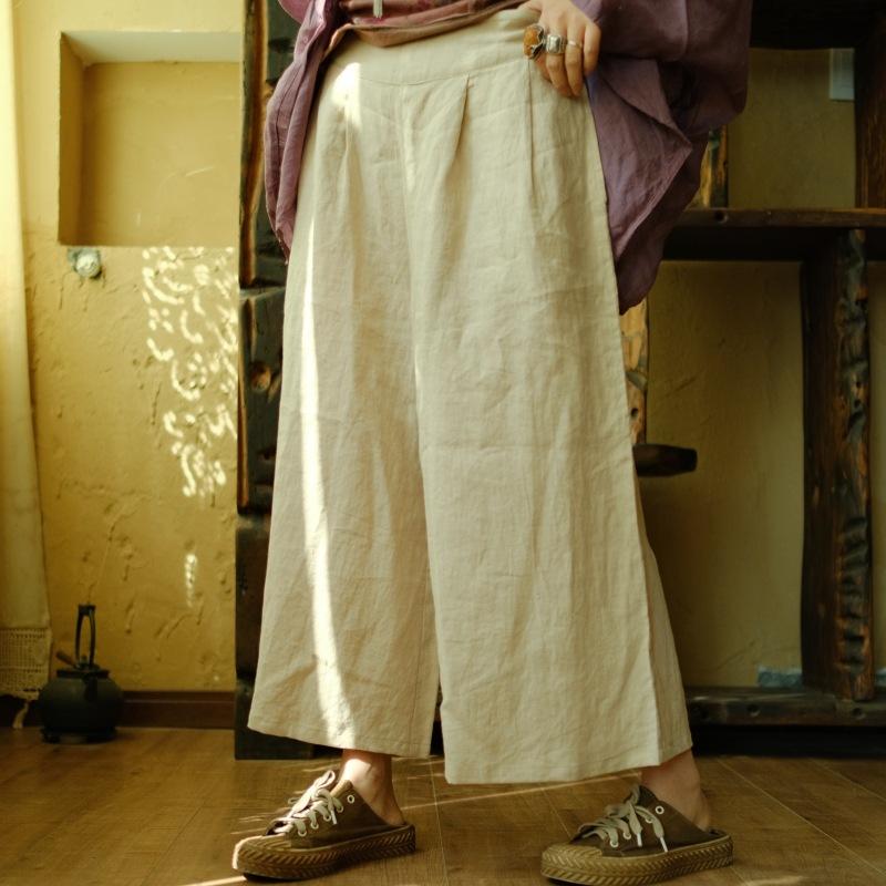 Linen-cropped Wide-leg Pants
