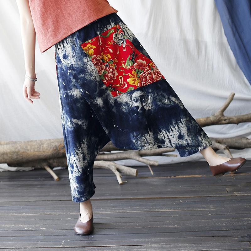 Linen Floral Patchwork Pants